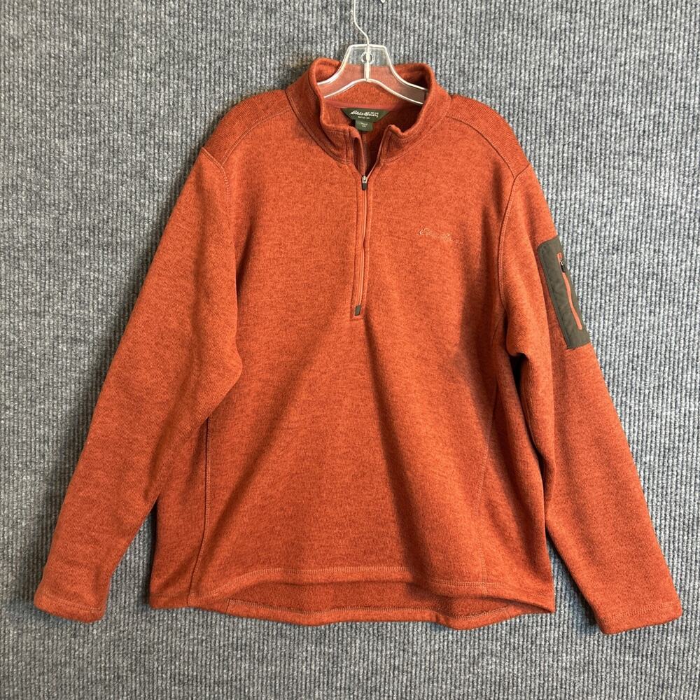 Eddie Bauer Mens 1/4 Zip Fleece Sweater Size XXL Orange Outdoor Hiking Camping